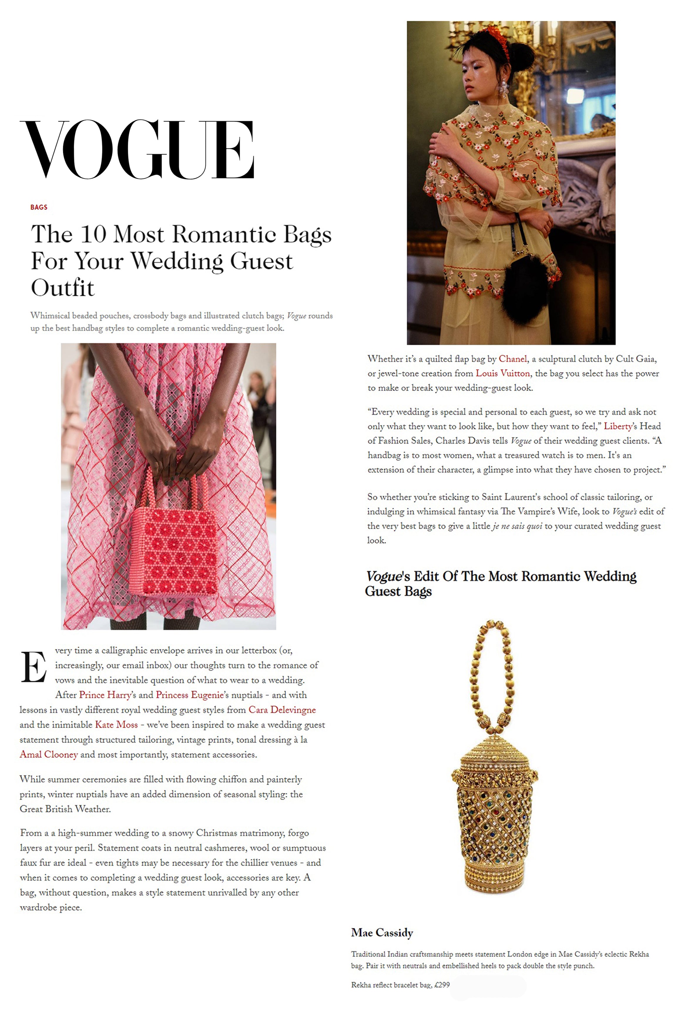 10 Bags For Your Wedding Guest Outfit | British Vogue features Mae Cassidy