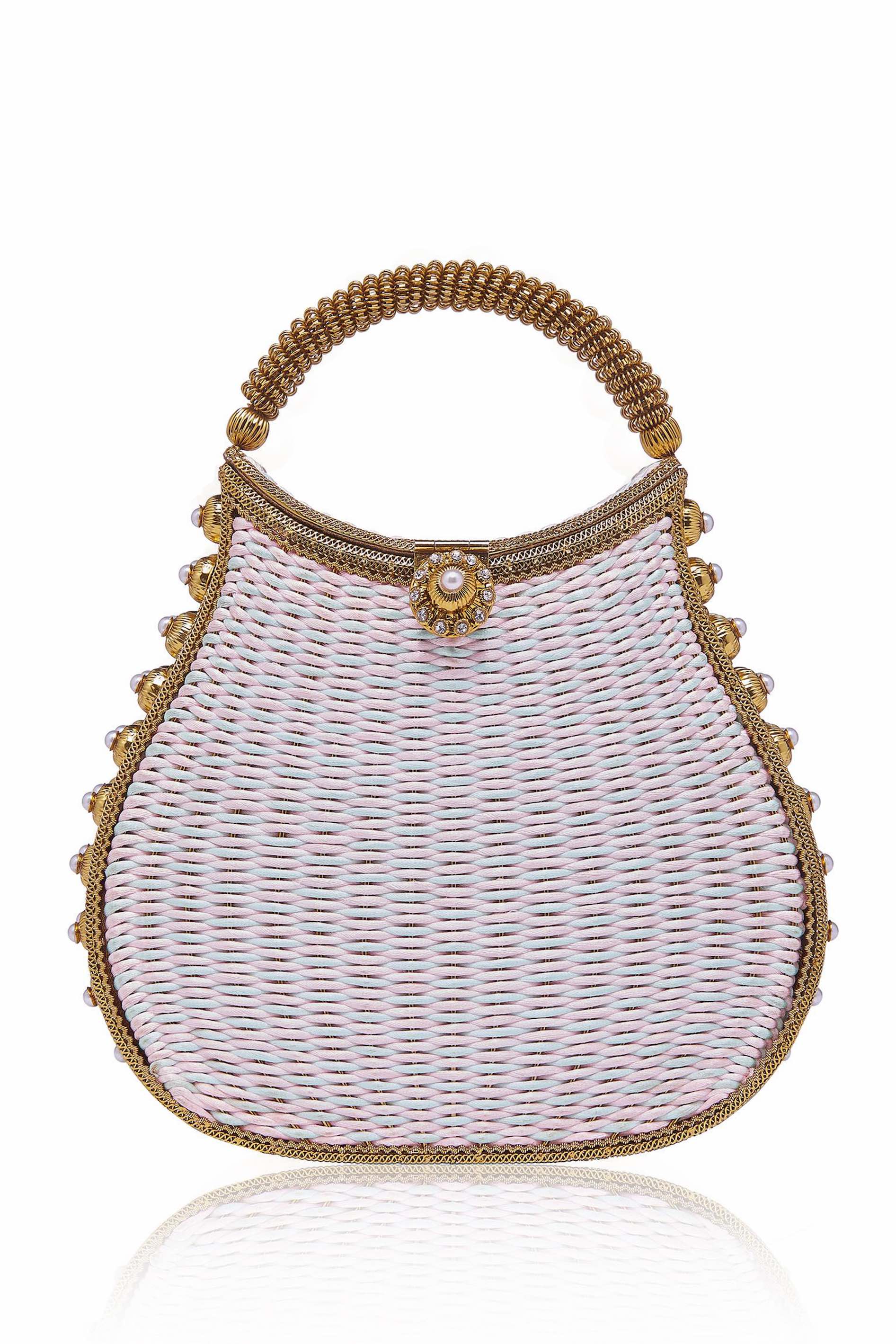 Light Pink Wedding Handbag Pearls Glitter Alloy Handbag 