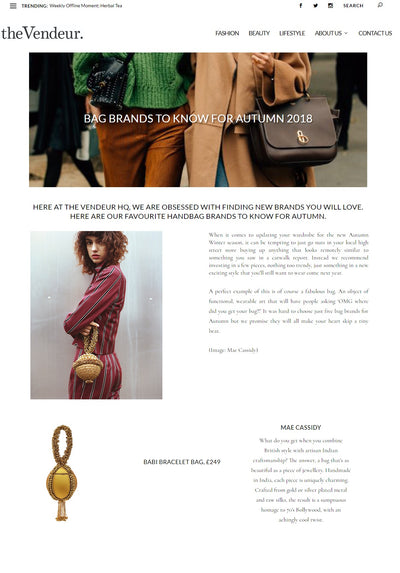 The Vendeur | Features Mae Cassidy in "Bag Brands to Know for Autumn 2018"