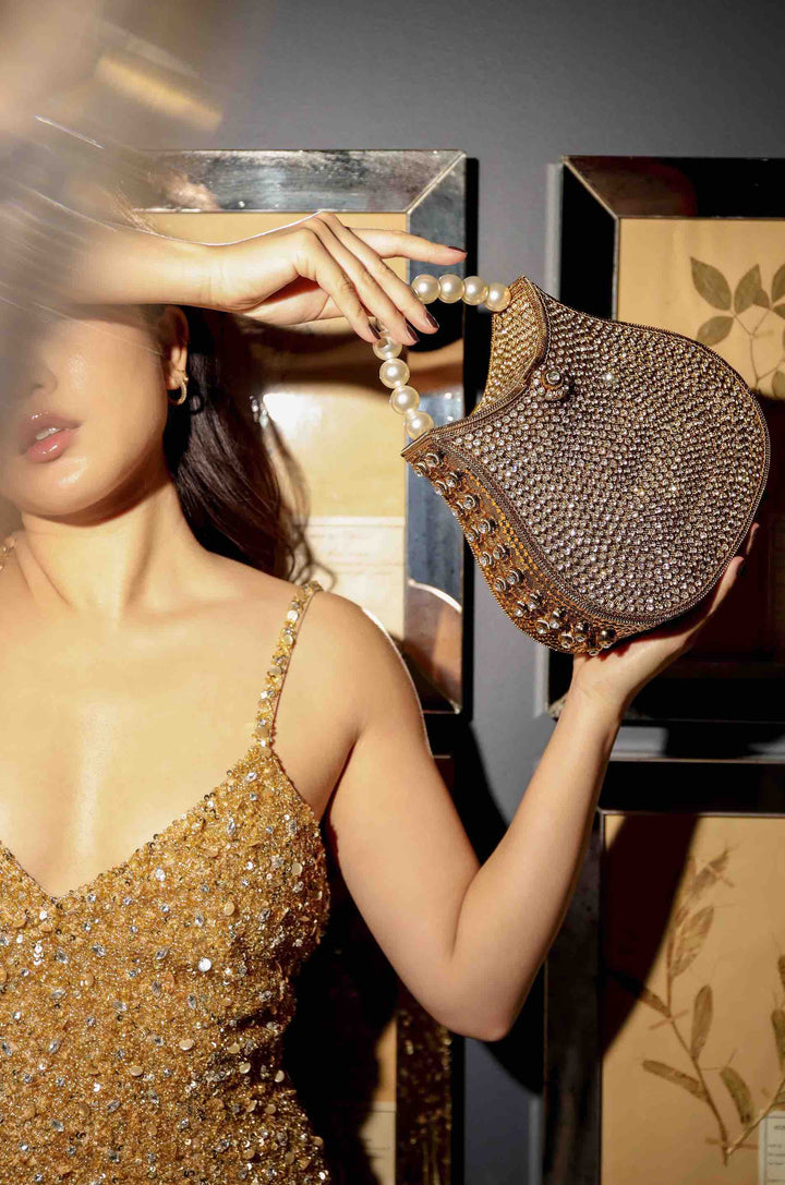 Mae Cassidy | Nimmi Crystal Pearl Purse Clutch Bag | Pink Sapphire