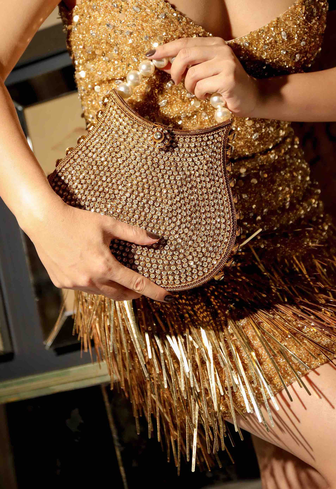 Mae Cassidy | Nimmi Crystal Pearl Purse Clutch Bag | Pink Sapphire