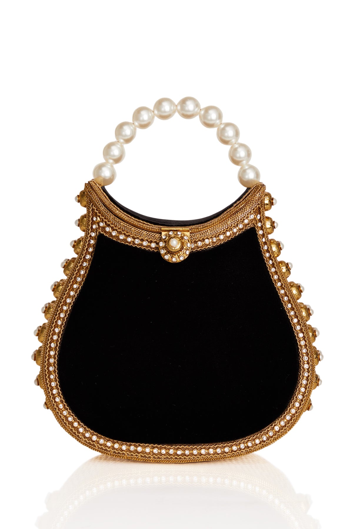 Mae Cassidy Nimmi Pearl Purse Handbag Cocktail Black Gold