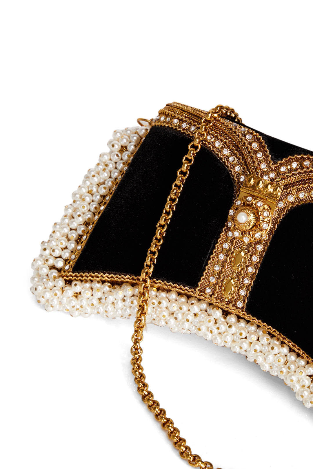 Zeenat Pearl Clutch Bag Cocktail Black Gold Mae Cassidy