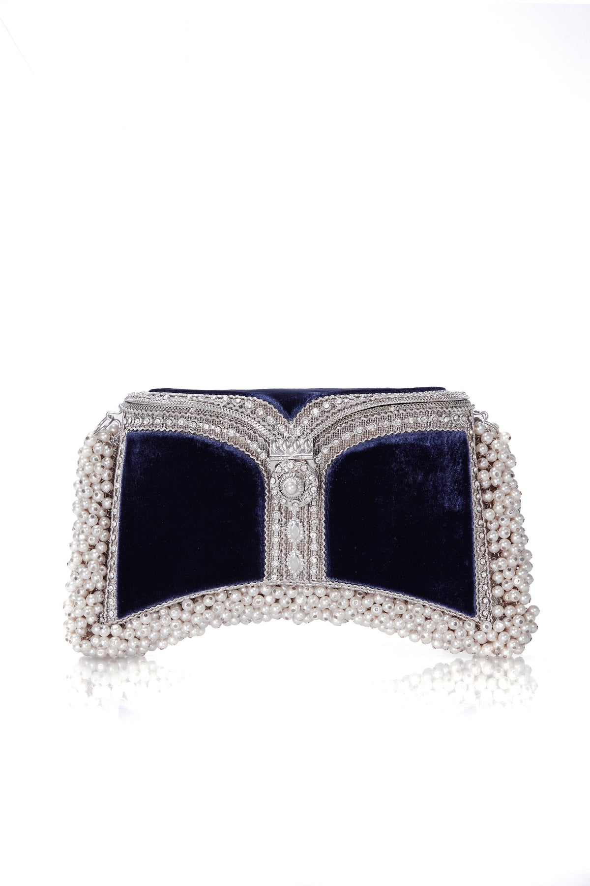 Zeenat Pearl Clutch Bag Midnight Blue Siver Mae Cassidy