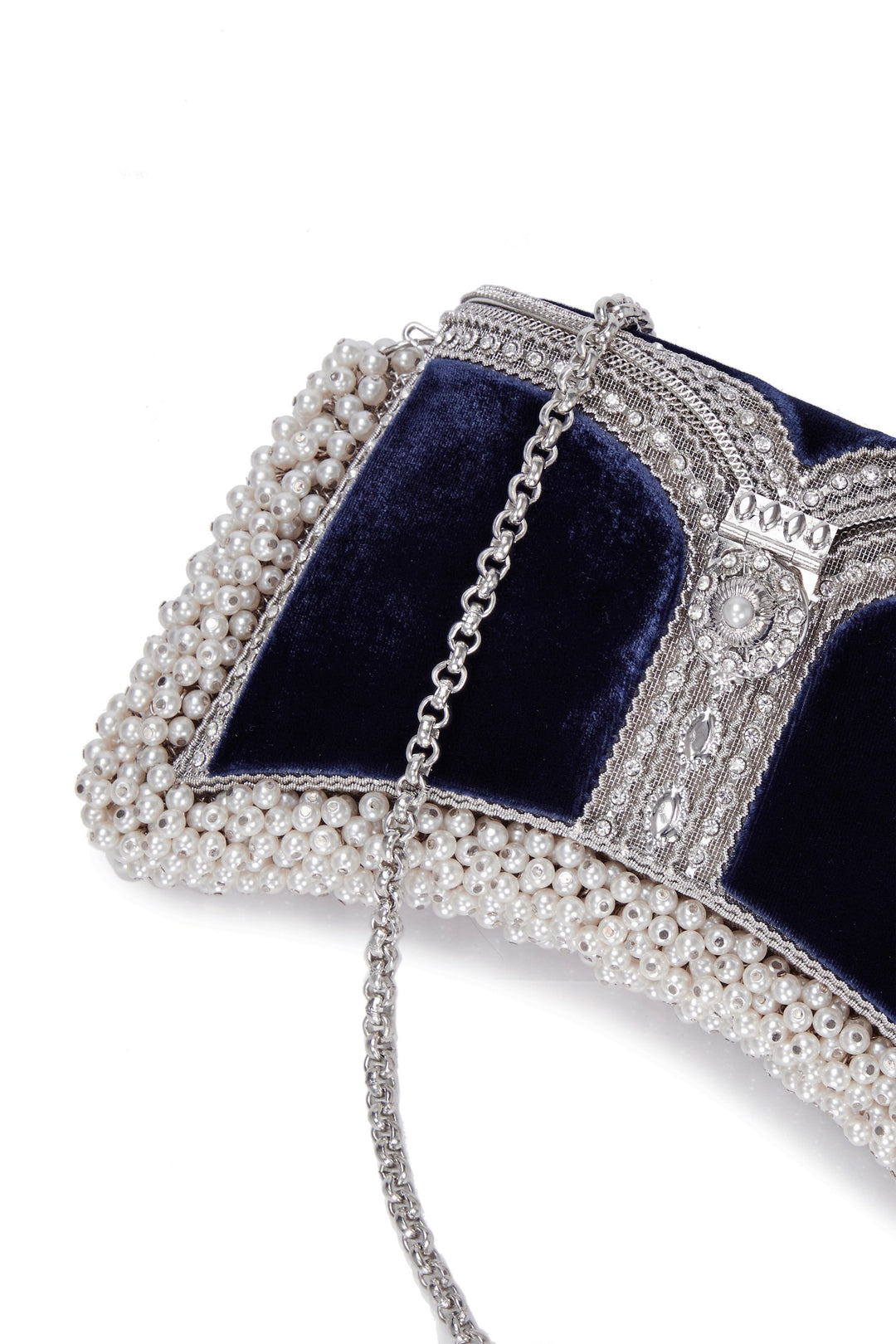 Zeenat Pearl Clutch Bag | Midnight Blue / Siver - Mae Cassidy