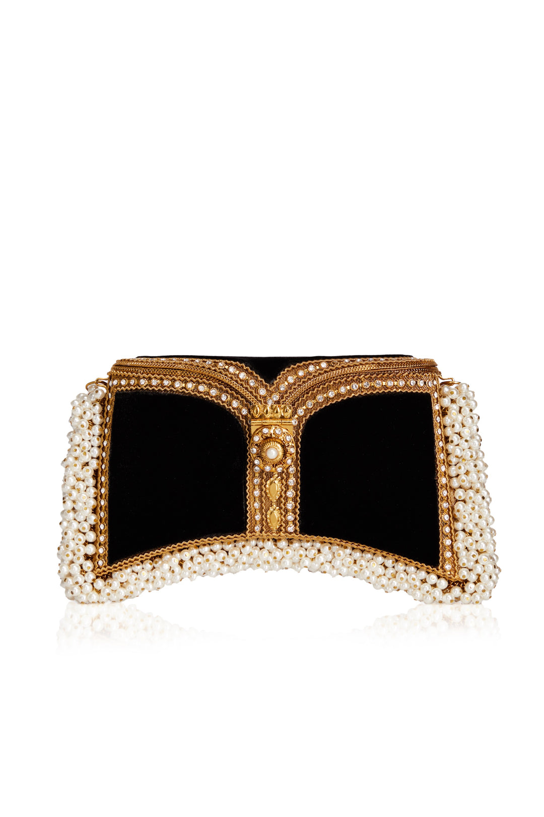 Zeenat Pearl Clutch Bag Cocktail Black Gold Mae Cassidy