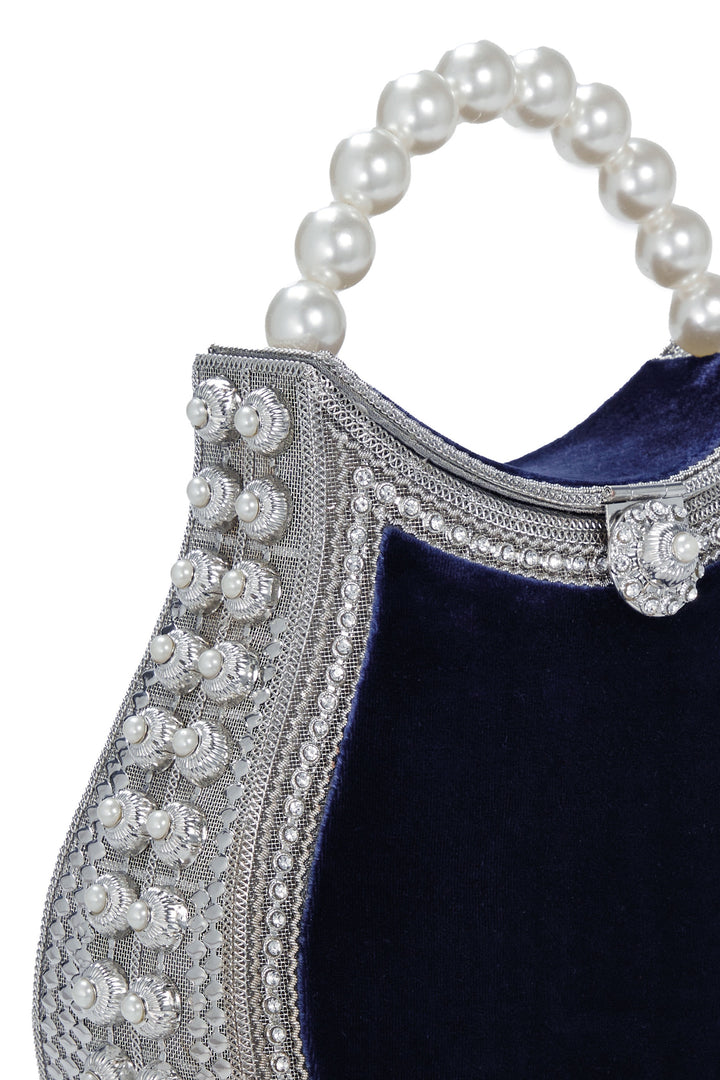 Mae Cassidy | Nimmi Pearl Purse Handbag | Midnight Navy Blue / Silver