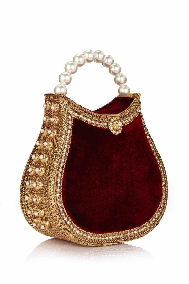 Mae Cassidy | Nimmi Pearl Purse Handbag | Ruby Red / Gold